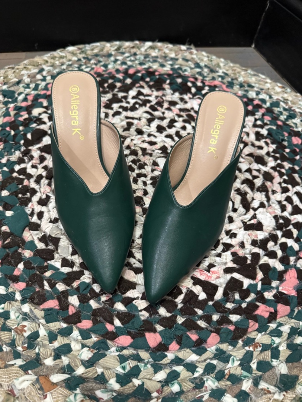 Allegra K Dark Green Pointed Leather Mule